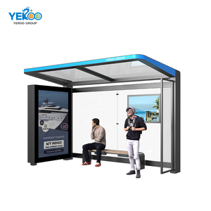 Steel Modern Multi-Functional Smart Bus Shelter with Digital Light Box Advertising Solar Powered LED Lighting