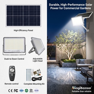 MagiBazaar MK90 Solar Powered LED Flood Light 400W 120 Beam Angle IP65 Remote Control GaN Technology for Sports Courts